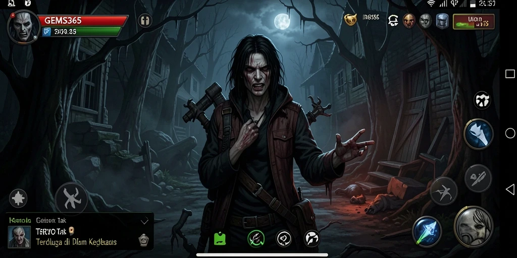 Tampilan mendebarkan gameplay menegangkan GEMS365 dengan elemen kegelapan.