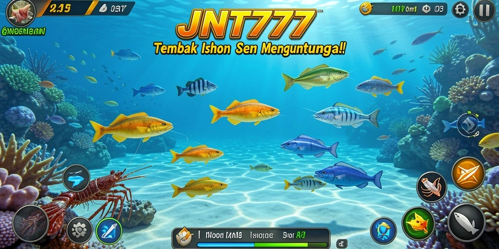 Tangkapan layar gameplay JNT777 menampilkan aksi tembak ikan yang mendebarkan.