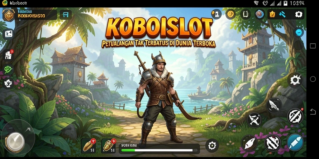 Tangkapan layar gameplay <strong>KOBOISLOT</strong> menunjukkan dunia terbuka yang menakjubkan dan penuh warna.