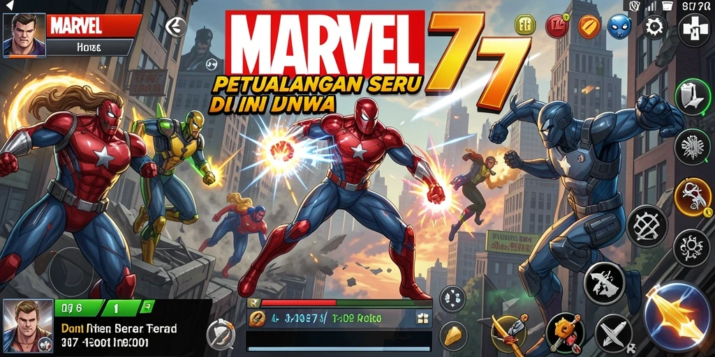 Screenshot menampilkan aksi karakter dalam petualangan seru di MARVEL77.