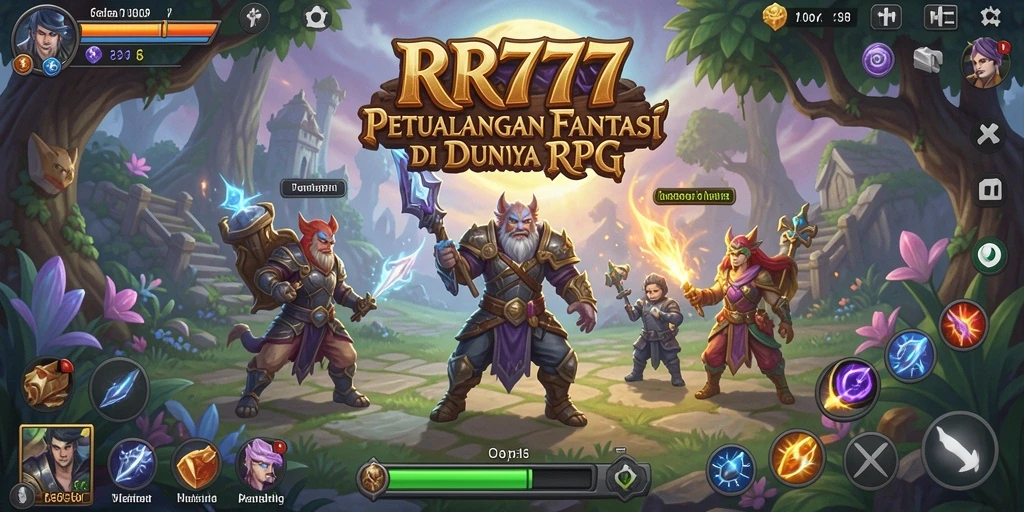 Screenshot gameplay menampilkan pertarungan seru dan dunia RPG yang luas.