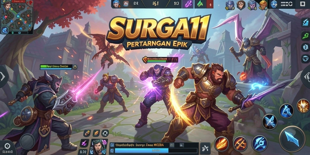Tampilan gameplay SURGA11 yang mendebarkan dalam pertarungan MOBA.