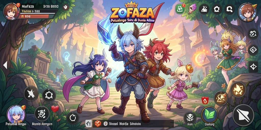Tampilan gameplay seru dalam ZOFAZA dengan karakter Anime yang menarik.